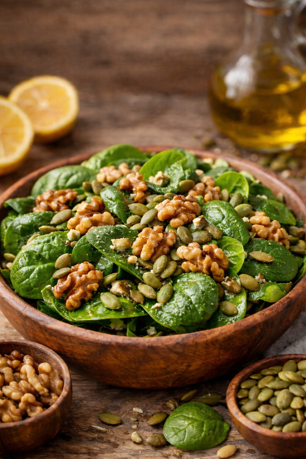 The "Magnesium Boost" Salad: Spinach, Walnuts & Pumpkin Seeds